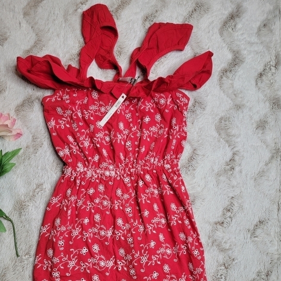 Asos Cotton Red White Eyelet Embroidered Ruffle Bottom New Dress Size 00 - Picture 5 of 13